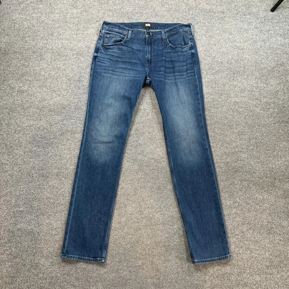 Paige Jeans Mens 33 Blue Federal Boxter Slim Fit Whiskered Stretch Medium Wash